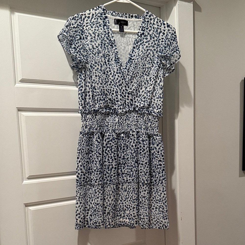 Aqua Blue and White Patterned Mini Dress